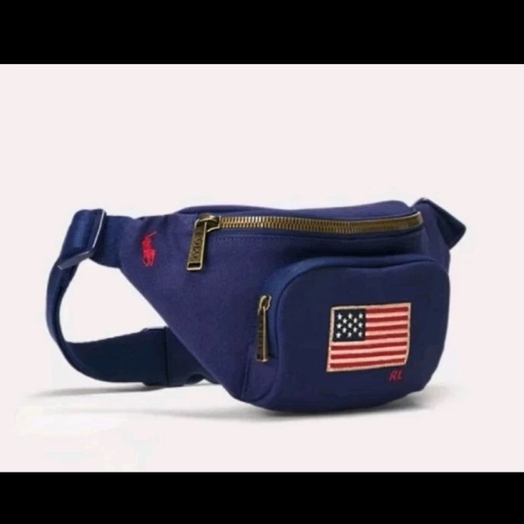 Polo Ralph Lauren Handbags - Polo Ralph Lauren Fanny Pack Waist Pack Navy Blue US Flag Patch 3 Pocket - NWT